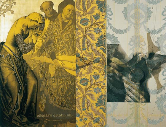 Serie La Falta | Siebdruck, Zeichnung und und Gold auf Stoff | 2004 | 140x180 cm
